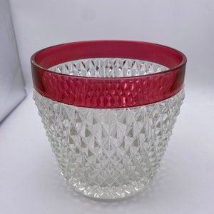 Vintage Diamond Point Ruby Band Ice Bucket / Wine Chiller